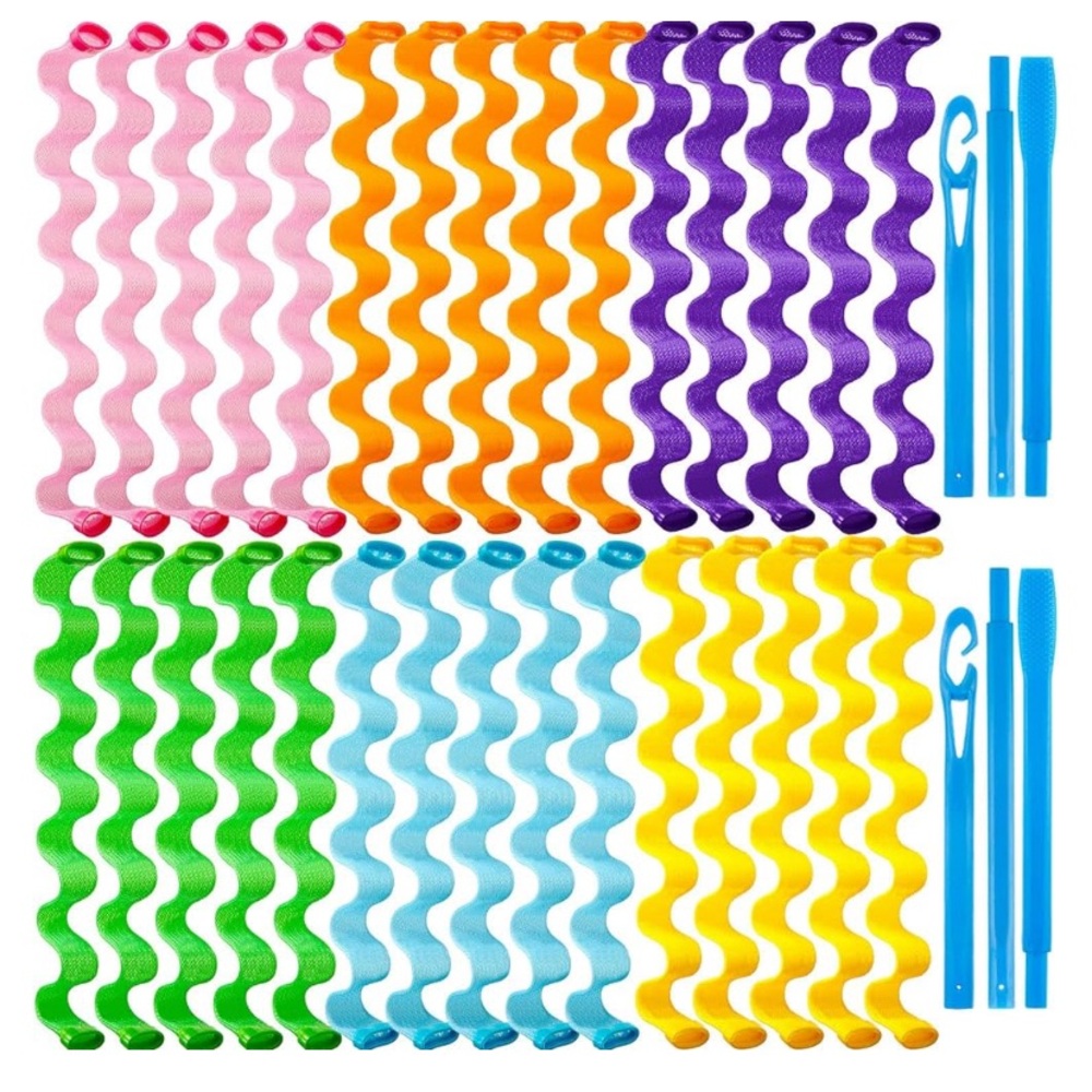 30 Pieces Heatless Waves Curlers Spiral Curls Styling No Heat HairRollers Hooks